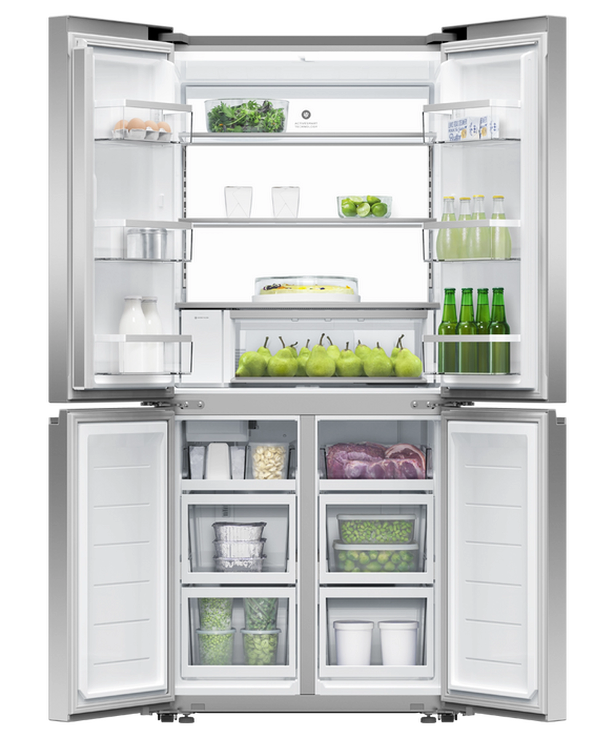 Fisher & Paykel RF500QNUX1 79cm Wifi Connected Plumbed Quad Door Frost Free Fridge Freezer - Stainless Steel