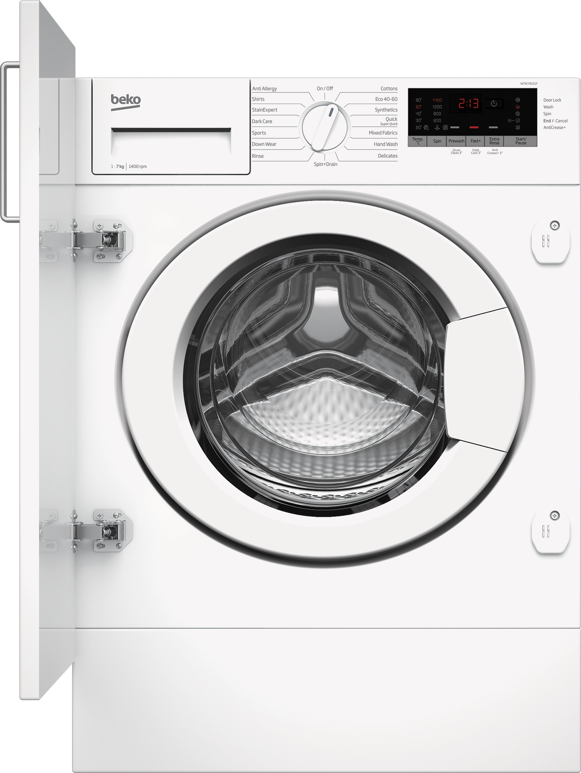 Beko WTIK74151F 7kg 1400 Spin Integrated RecycledTub Washing Machine - White