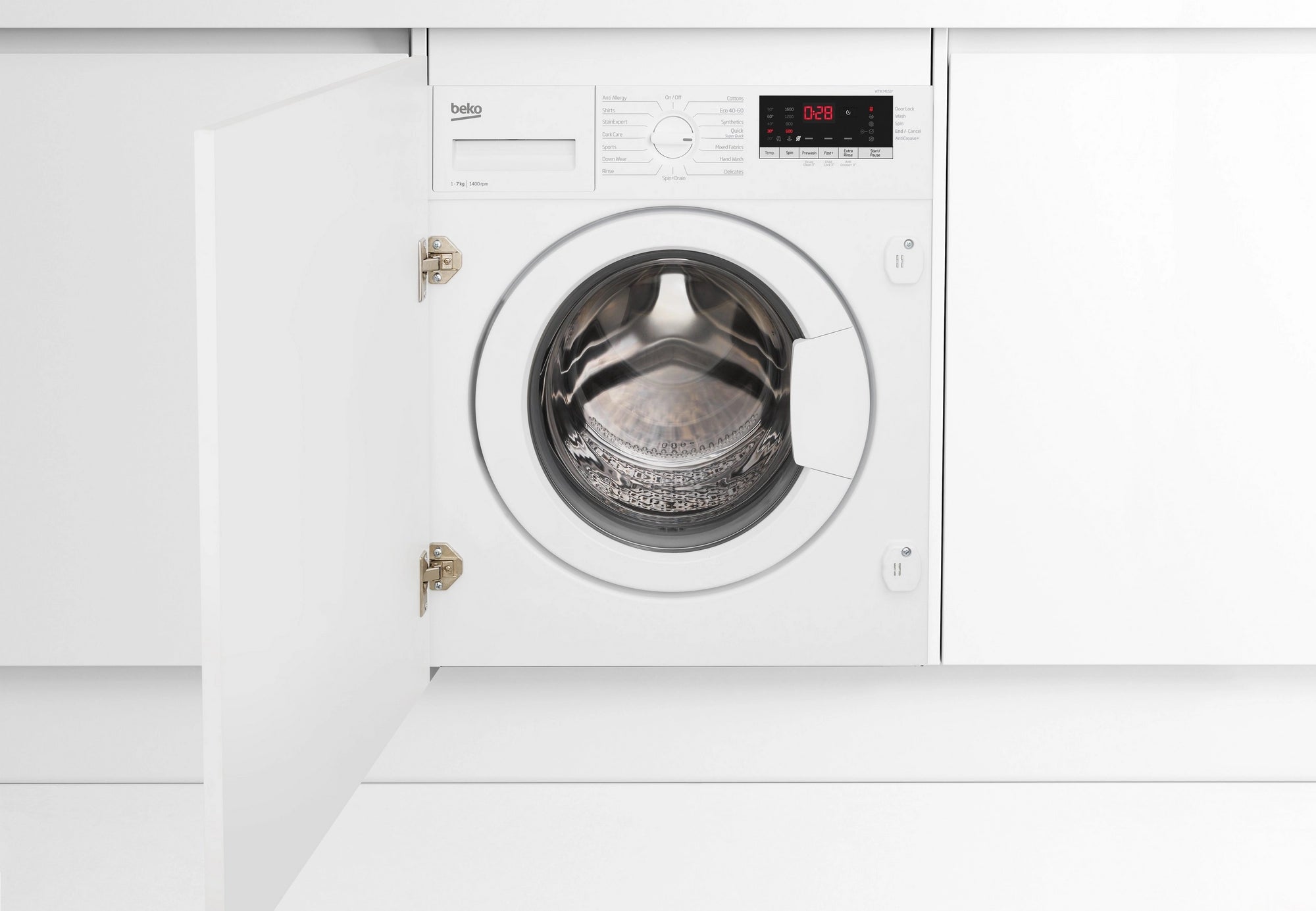 Beko WTIK74151F 7kg 1400 Spin Integrated RecycledTub Washing Machine - White