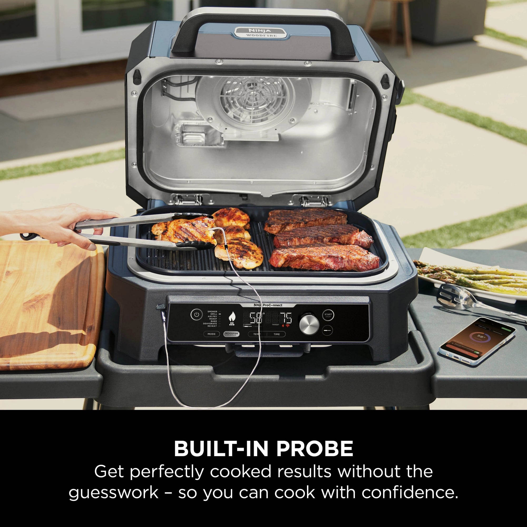 Ninja OG901UK Woodfire Pro Connect XL Electric BBQ Grill & Smoker - Black/Blue