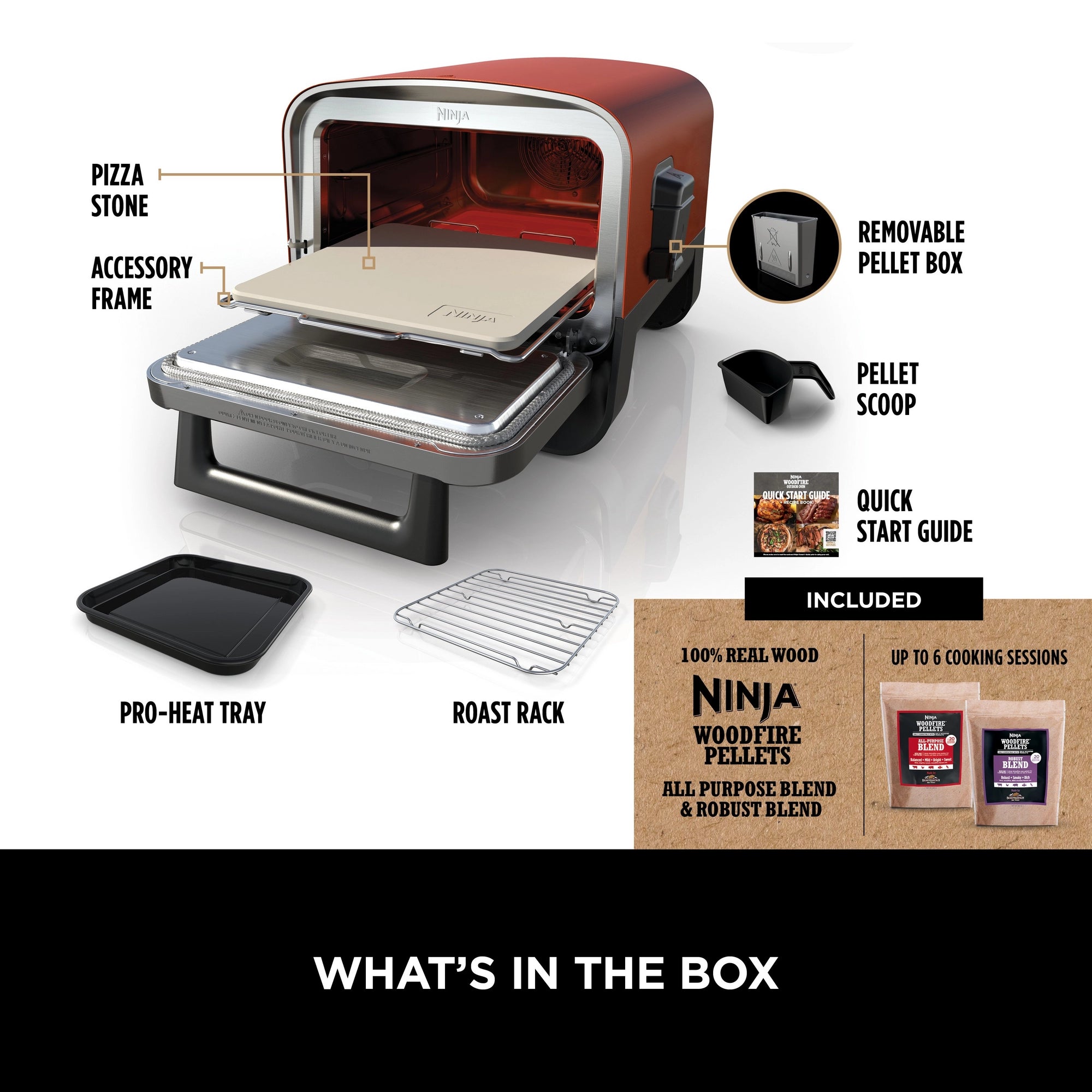 Ninja OO101UK Ninja Woodfire Outdoor Oven- Artisan Pizza Maker and BBQ Smoker - Terracotta/Steel